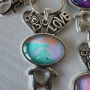 Silver Love Keychain with Multicolor Stone
